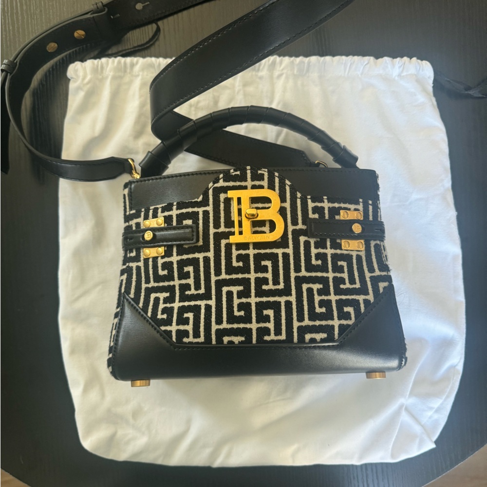 Balmain B-Buzz Monogram Jacquard Top Handle Bag